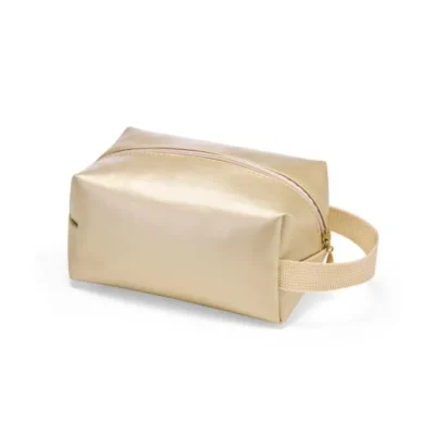 Necessaire com Alça em Material Sintético - Champanhe personalizada com logo