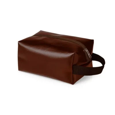 Necessaire com Alça em Material Sintético - Marrom personalizada com logo