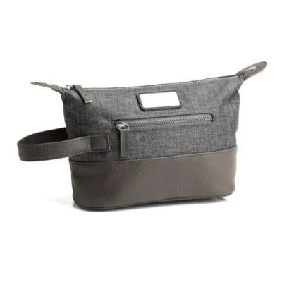 Necessaire em Poliester 300d com Detalhes em Couro - Cinza personalizada com logo